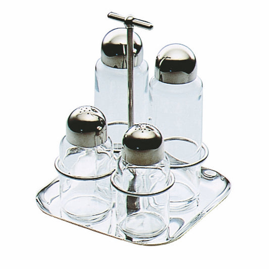 4 Pc. Cruet And Salt Cellar Set;  H: 7-1/2", 2 X 6 Oz. + 2 X 3-3/4 Oz.